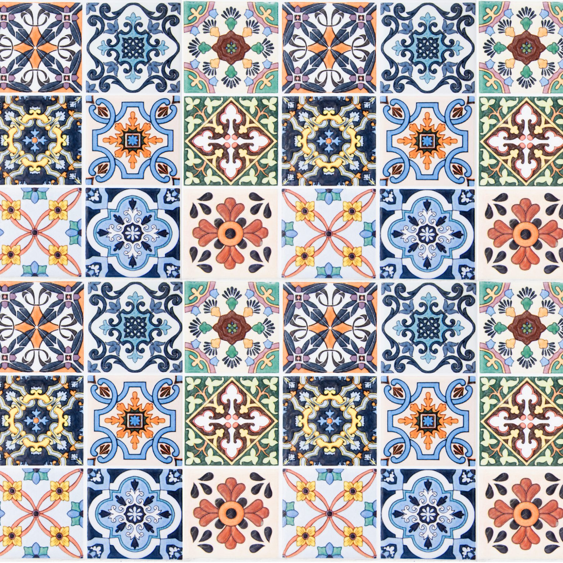 Colorful vintage ceramic tiles wall decoration.Turkish ceramic tiles wall background